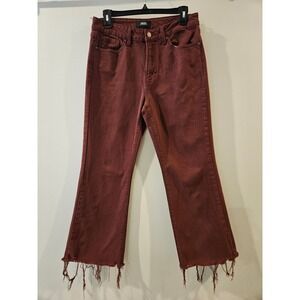 JBD Just Black Denim Ruby Red Cropped Flare Raw Hem Jeans Size 29